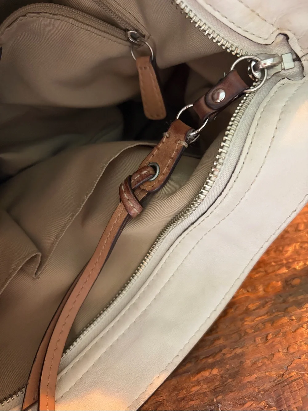 Vtg Coach Zoe Leather Hobo Shoulder Bag F12671 Cream Ivory Tan Silver Hardware